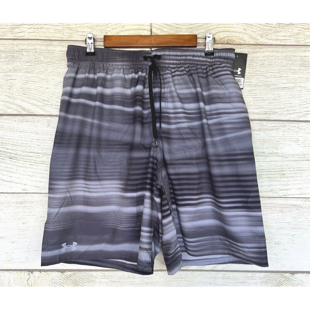 Under Armour Swim Shorts Mens Small Grey Stripe Gated Swim‎ Trunk Shorts New